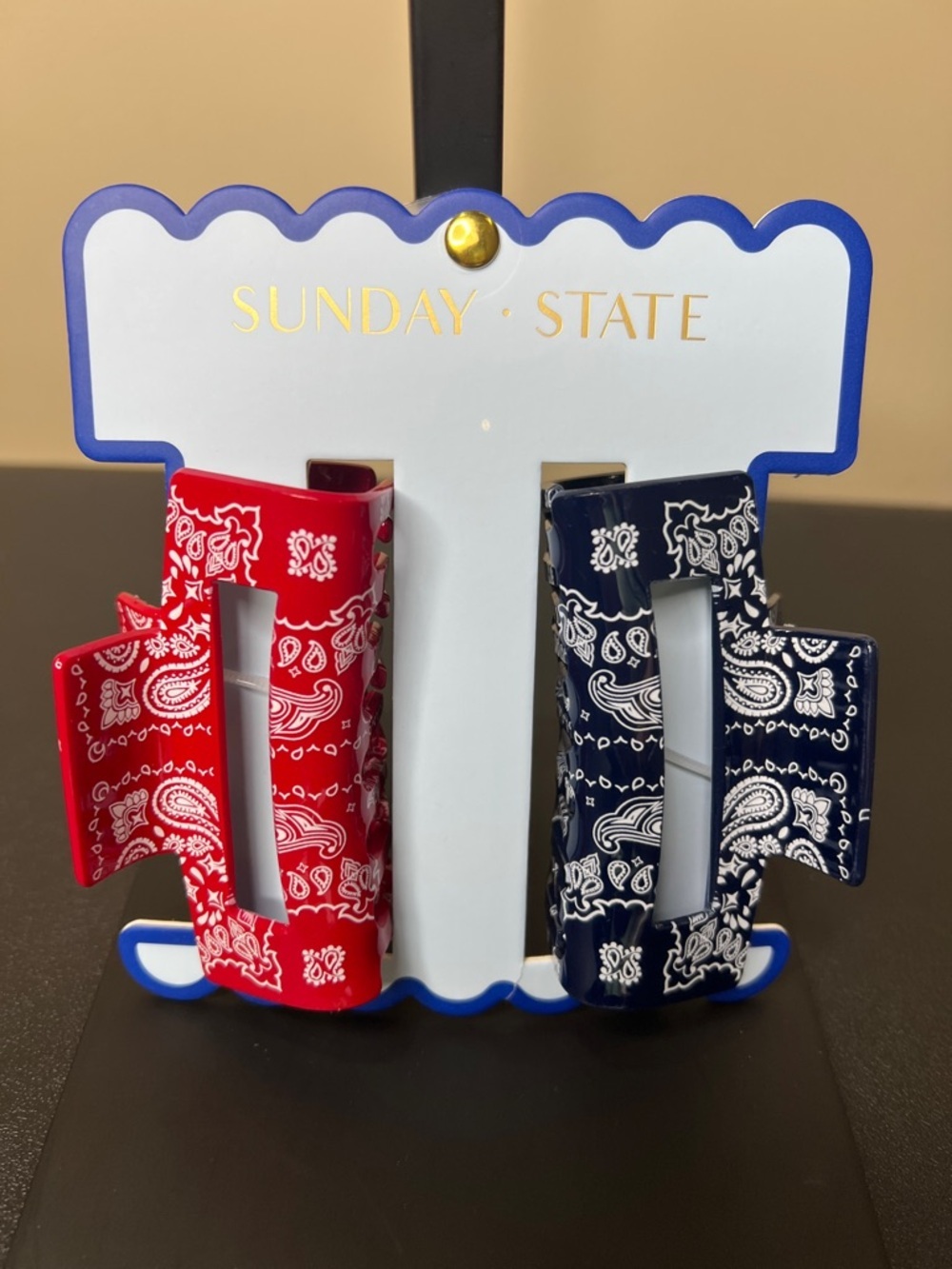 Sunday State | Classic Bandanna ~ Navy & Cranberry Hair Clips